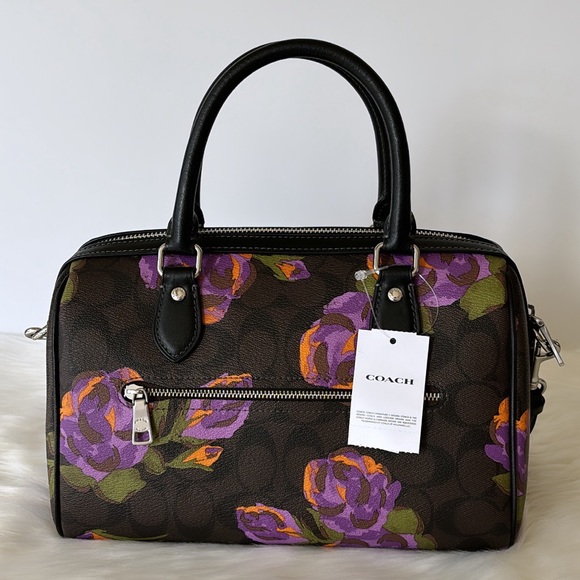 NWT💃Coach Rowan Satchel In Signature Canvas With Rose Print - Picture 4 of 12